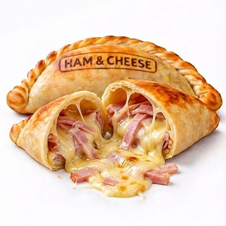 Ham and cheese empanada in creamy béchamel, crust stamped — Renzo's, Tampa