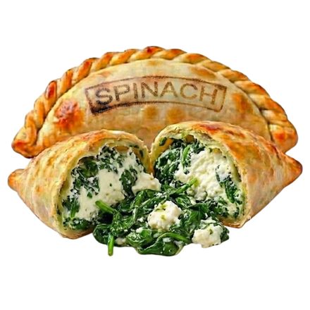 Spinach empanada with mozzarella and cream, crust stamped — Renzo's, Tampa